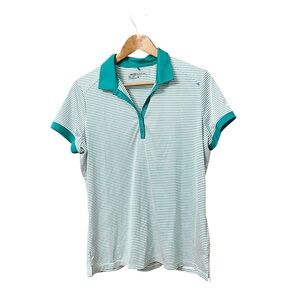 Nike Golf Green White Striped Polo Dri Fit Lightweight XL Collared Women’s